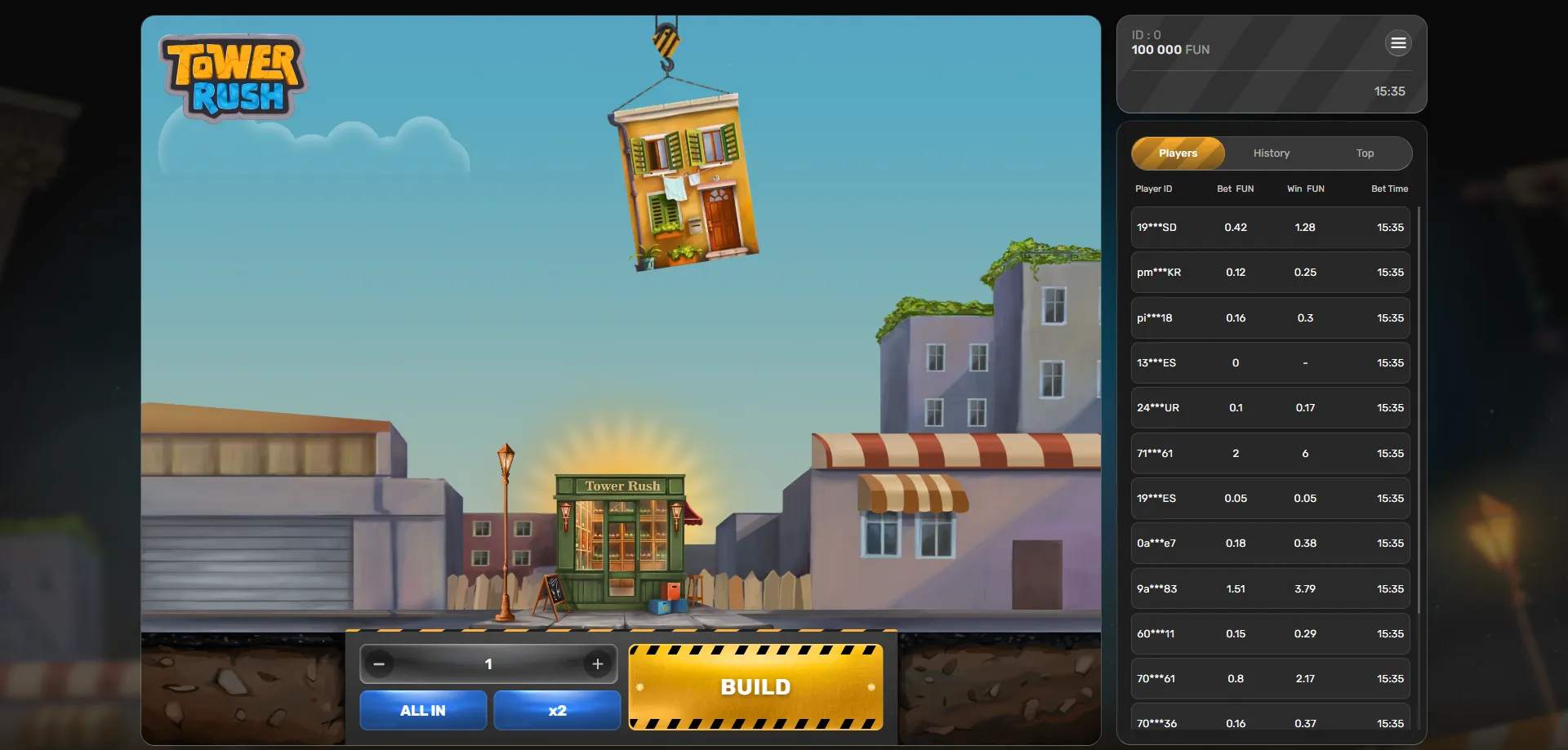 لعبة tower rush 1xbet &mdash; بناء البرج وربح المضاعفات